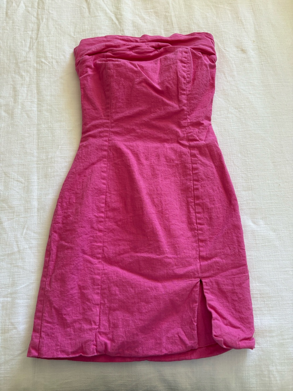 Hot Pink Strapless Linen Blend Dress